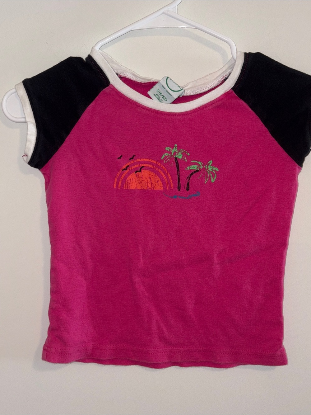Girls' Pink & Black Short Sleeve Tee Size: S